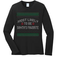 Most Likely To Be Santas Favorite Family Christmas Pajamas Ladies Long Sleeve Shirt