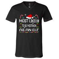 Most Likely To Be Mistaken As An Elf Christmas Family V-Neck T-Shirt