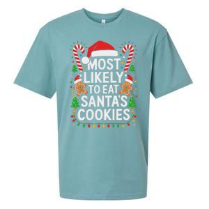 Most Likely To Eat SantaS Cookies Family Christmas Sueded Cloud Jersey T-Shirt