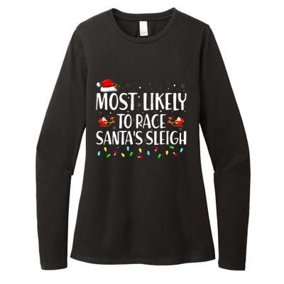 Most Likely To Race Santa's Sleigh Family Christmas Pajamas Womens CVC Long Sleeve Shirt