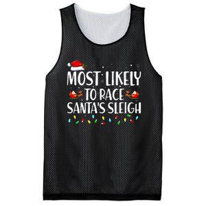 Most Likely To Race Santa's Sleigh Family Christmas Pajamas Mesh Reversible Basketball Jersey Tank