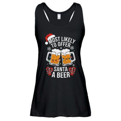 Most Likely To Offer Santa A Beer Christmas Drinking Ladies Essential Flowy Tank
