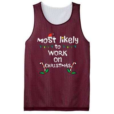 Most Likely To Work Christmas Xmas Family Matching Mesh Reversible Basketball Jersey Tank