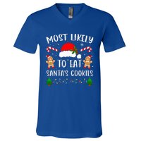 Most Likely To Eat Santa's Cookies Christmas Matching Family V-Neck T-Shirt