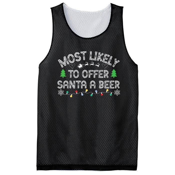 Most Likely To Offer Santa A Beer Funny Drinking Christmas Mesh Reversible Basketball Jersey Tank