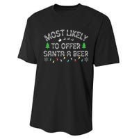 Most Likely To Offer Santa A Beer Funny Drinking Christmas Performance Sprint T-Shirt