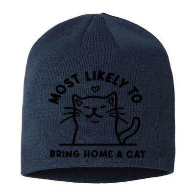 Most Likely To Bring Home A Cat Cute Lovers Christmas Sustainable Beanie