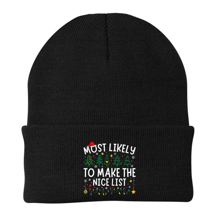 Most Likely To Make The Nice List Matching Christmas Knit Cap Winter Beanie
