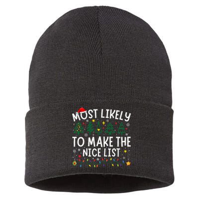 Most Likely To Make The Nice List Matching Christmas Sustainable Knit Beanie