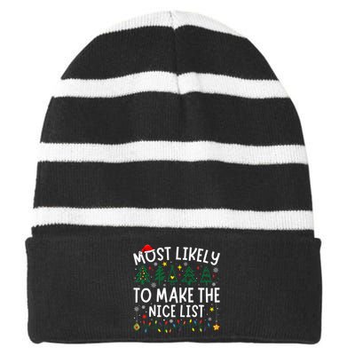 Most Likely To Make The Nice List Matching Christmas Striped Beanie with Solid Band