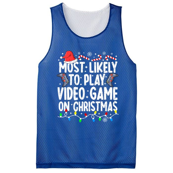 Most Likely To Play Video Game On Christmas Pajamas Gamer Great Gift Mesh Reversible Basketball Jersey Tank