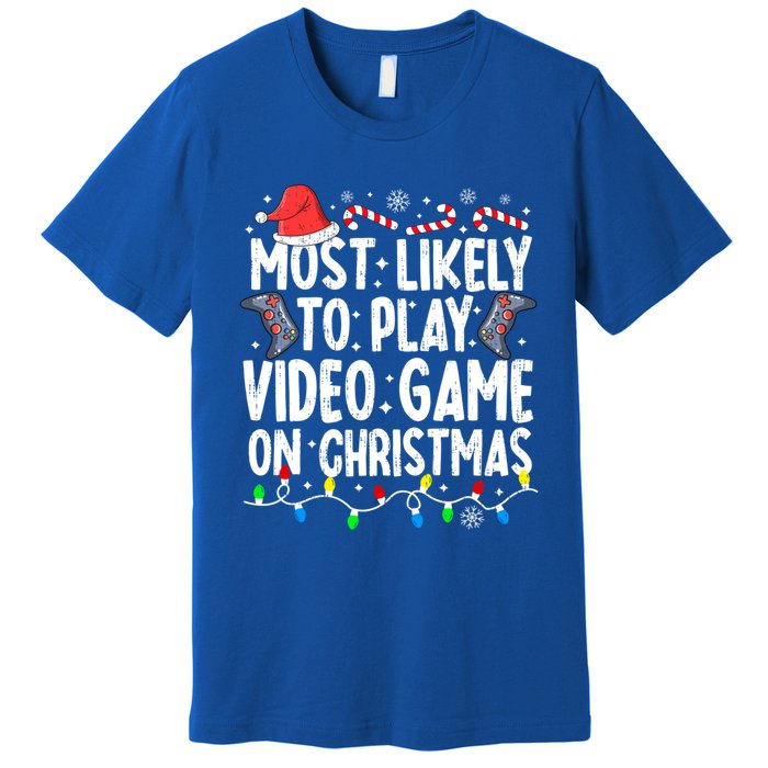 Most Likely To Play Video Game On Christmas Pajamas Gamer Great Gift Premium T-Shirt