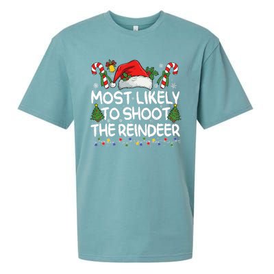 Most Likely To Shoot The Reindeer Matching Christmas Sueded Cloud Jersey T-Shirt