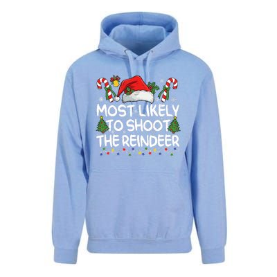 Most Likely To Shoot The Reindeer Matching Christmas Unisex Surf Hoodie