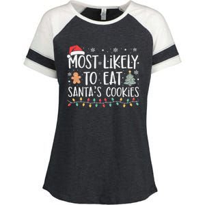 Most Likely To Eat Santas Cookies Xmas Family Christmas Enza Ladies Jersey Colorblock Tee