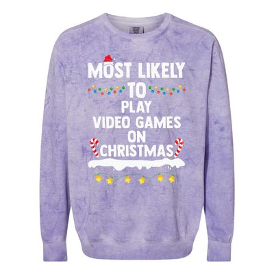 Most Likely To Play Video Games On Christmas Funny Gaming Colorblast Crewneck Sweatshirt