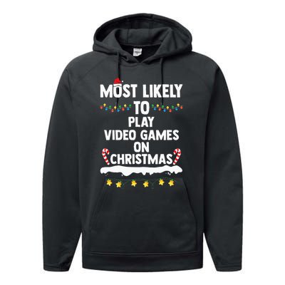 Most Likely To Play Video Games On Christmas Funny Gaming Performance Fleece Hoodie