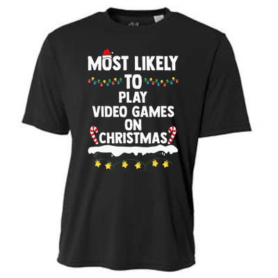 Most Likely To Play Video Games On Christmas Funny Gaming Cooling Performance Crew T-Shirt