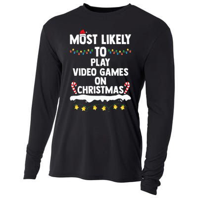 Most Likely To Play Video Games On Christmas Funny Gaming Cooling Performance Long Sleeve Crew