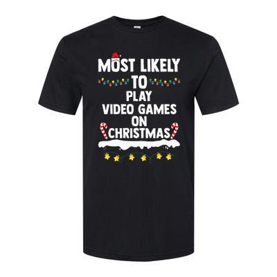 Most Likely To Play Video Games On Christmas Funny Gaming Softstyle CVC T-Shirt