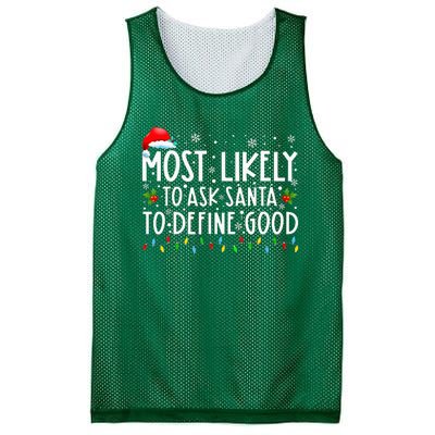 Most Likely To Ask Santa To Define Good Christmas Matching Mesh Reversible Basketball Jersey Tank