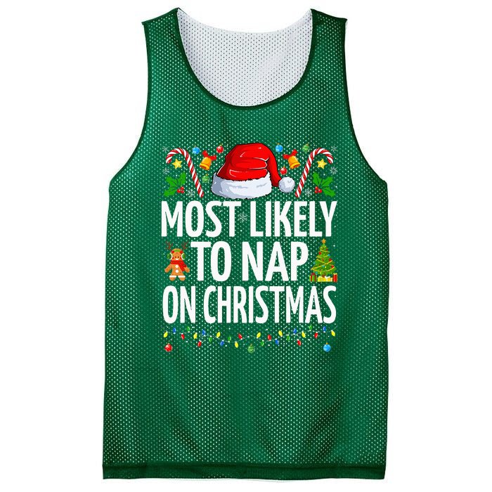 Most Likely To Nap On Christmas Funny Family Christmas Mesh Reversible Basketball Jersey Tank