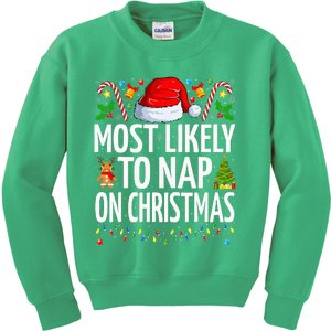 Most Likely To Nap On Christmas Funny Family Christmas Kids Sweatshirt