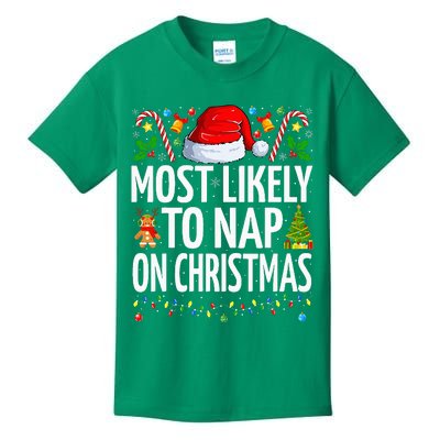 Most Likely To Nap On Christmas Funny Family Christmas Kids T-Shirt