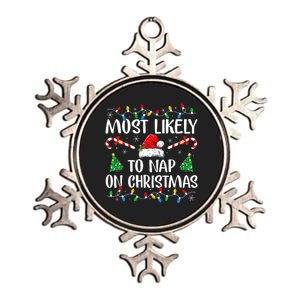 Most Likely To Nap On Christmas Family Matching Christmas Metallic Star Ornament