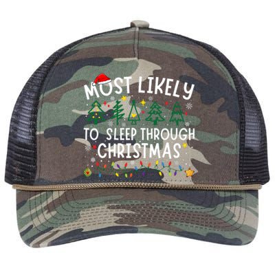 Most Likely To Sleep Through Christmas Matching Christmas Retro Rope Trucker Hat Cap