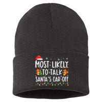 Most Likely To Talk Santas Ear Off Family Christmas Pajamas Sustainable Knit Beanie