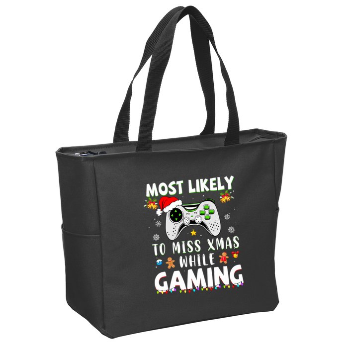 Most Likely To Miss Xmas While Gaming Christmas Matching Zip Tote Bag