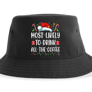 Most Likely To Drink All The Coffee Funny Family Christmas Sustainable Bucket Hat