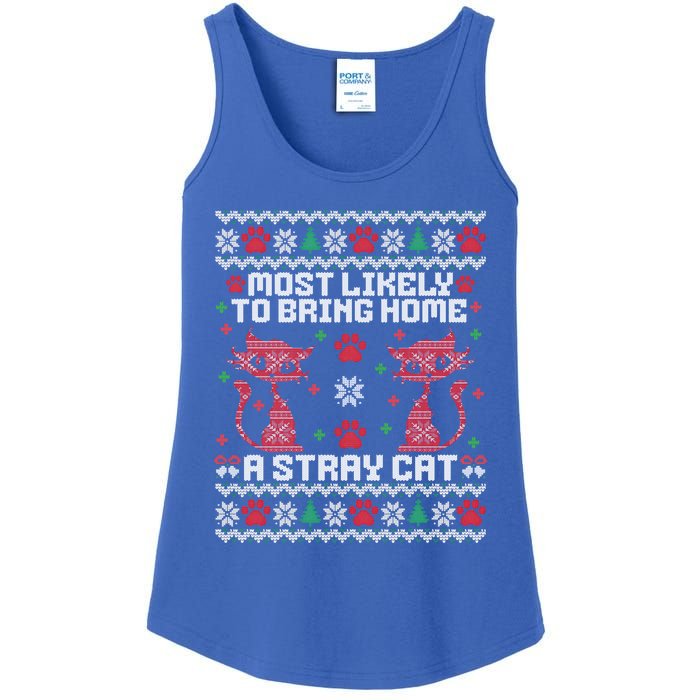 Most Likely To Bring Home A Stray Cat Funny Ugly Christmas Gift Ladies Essential Tank