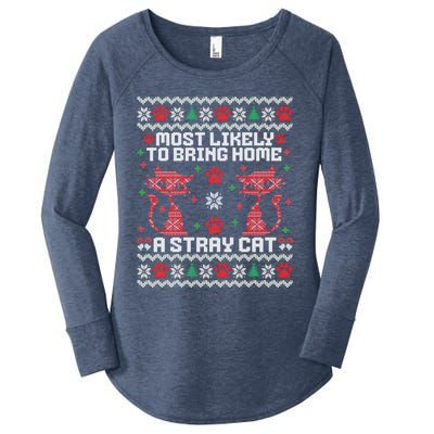 Most Likely To Bring Home A Stray Cat Funny Ugly Christmas Gift Women's Perfect Tri Tunic Long Sleeve Shirt