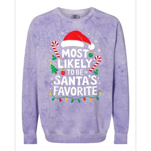 Most Likely To Be SantaS Favorite Adult Christmas Colorblast Crewneck Sweatshirt