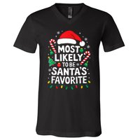 Most Likely To Be SantaS Favorite Adult Christmas V-Neck T-Shirt