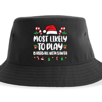 Most Likely To Play Baseball With Santa Family Christmas Sustainable Bucket Hat