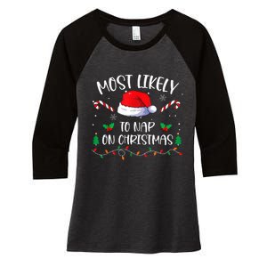 Most Likely To Nap On Christmas Family Matching Christmas Women's Tri-Blend 3/4-Sleeve Raglan Shirt