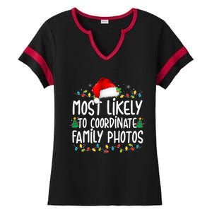 Most Likely To Coordinate Family Photos Christmas Ladies Halftime Notch Neck Tee