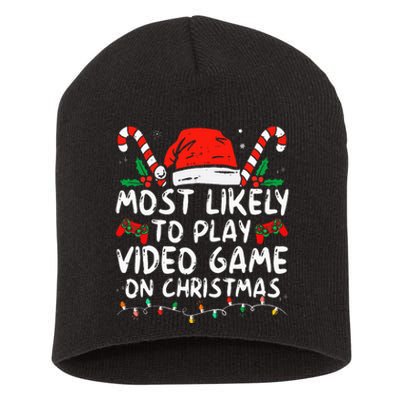 Most Likely To Play Video Game On Christmas Santa Gaming Short Acrylic Beanie