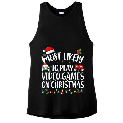 Most Likely To Play Video Games On Christmas Gamer Ladies PosiCharge Tri-Blend Wicking Tank