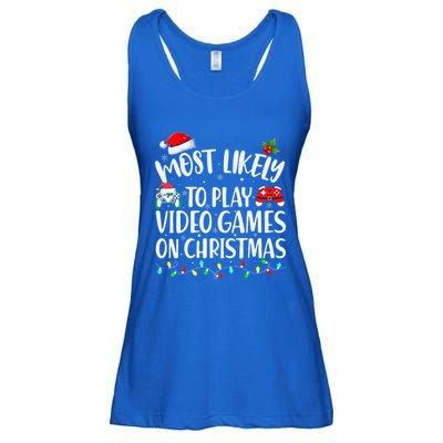 Most Likely To Play Video Games On Christmas Gamer Ladies Essential Flowy Tank