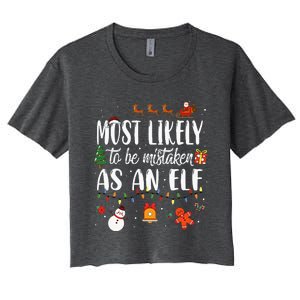 Most Likely To Be Mistaken As An Elf Family Christmas Women's Crop Top Tee