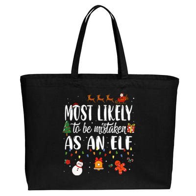 Most Likely To Be Mistaken As An Elf Family Christmas Cotton Canvas Jumbo Tote