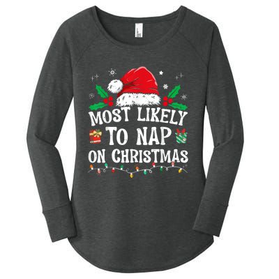 Most Likely To Nap On Christmas Funny Family Christmas Women's Perfect Tri Tunic Long Sleeve Shirt