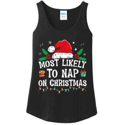 Most Likely To Nap On Christmas Funny Family Christmas Ladies Essential Tank