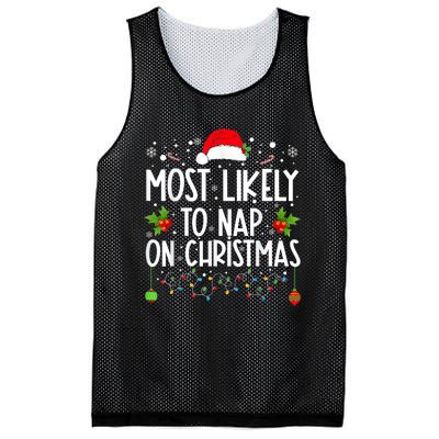 Most Likely To Nap On Christmas Funny Family Christmas Mesh Reversible Basketball Jersey Tank