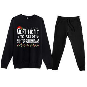 Most Likely To Start All The Shenanigans Funny Family Premium Crewneck Sweatsuit Set