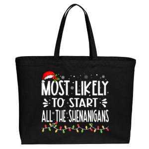 Most Likely To Start All The Shenanigans Funny Family Cotton Canvas Jumbo Tote